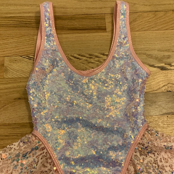 Sequin Lace Women's Bodysuit - Pink and Purple - Picture 2 of 7